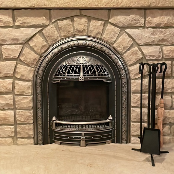 Fireplace Tools Hearth Stand Set Black Forged Metal Fireplace Poker Shovel Broom - Picture 11 of 16